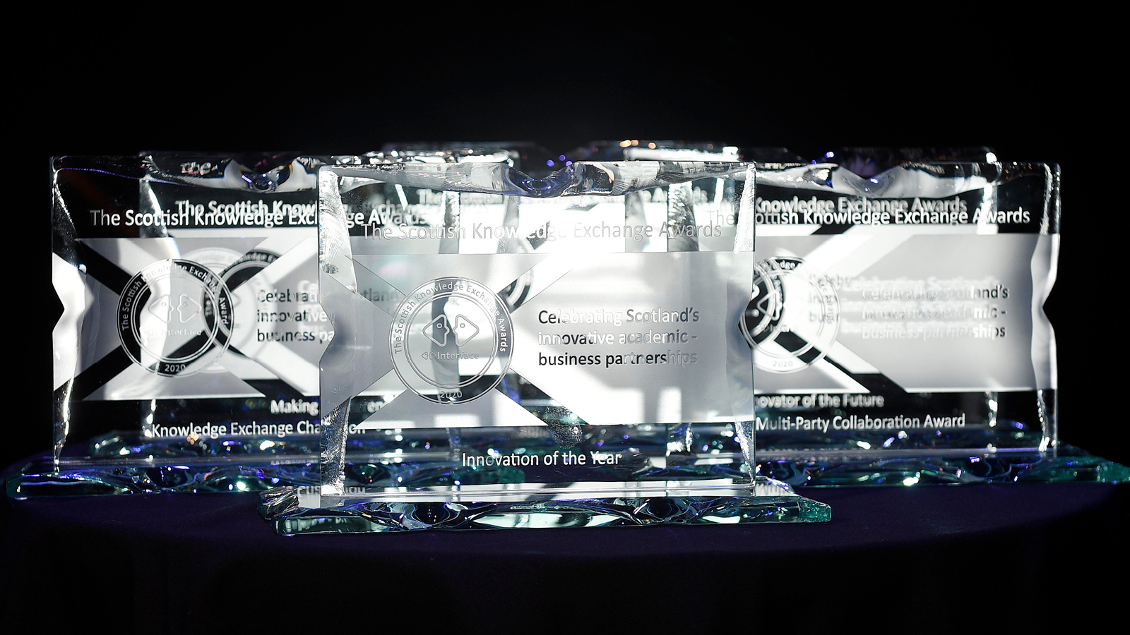 Scottish Knowledge Exchange Awards trophies.
