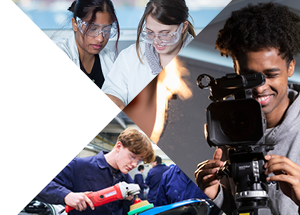 Photocollage of college students in different environments.