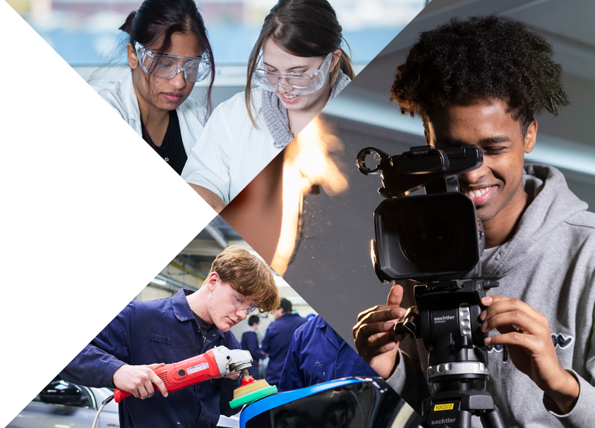 Photocollage of college students in different environments.