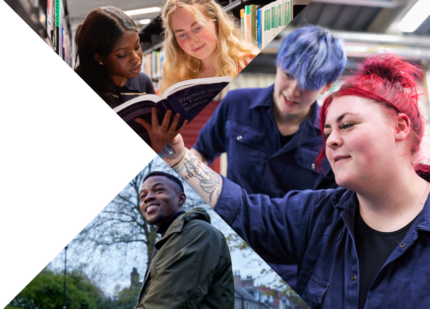 Photocollage of students in different environments.