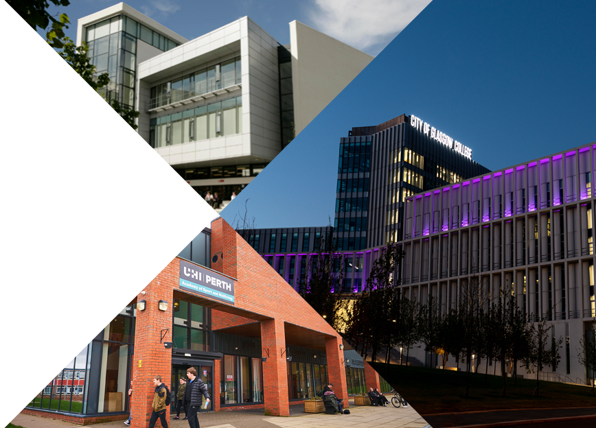 Photocollage of different college buildings.