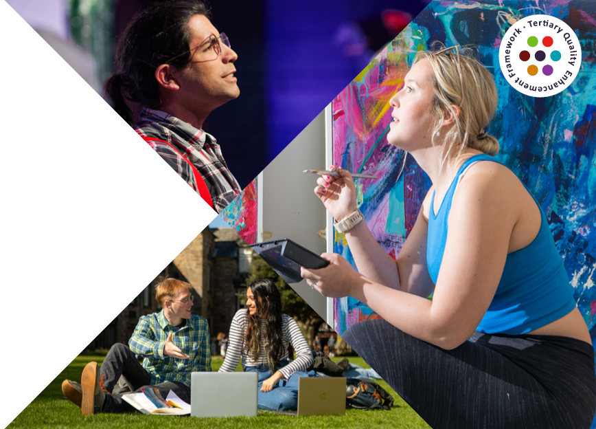 Photocollage of students in different environments. The TQEF logo is on the top right corner.