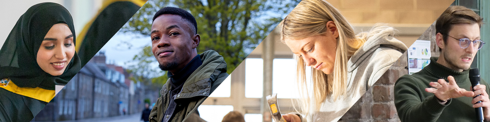 Photocollage of students and researchers in different locations.