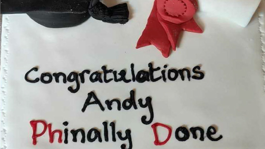 'Congratulations Andy Phinally Done'