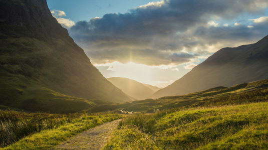 Valley with a Low Sunset